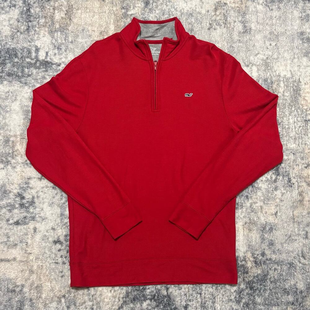 Vineyard Vines Mens Medium Red 1/4 Zip Pullover Sweater 100% Cotton